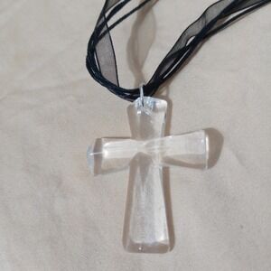 Crystal natural stone clear transparent Cross Necklace